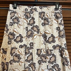 LOFT Brown & Tan Floral Circle Skirt w/ Ruffle | Size M | Fully Lined